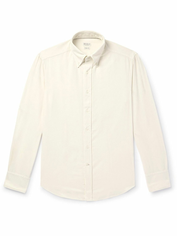 Photo: Brunello Cucinelli - Button-Down Collar Cotton-Corduroy Shirt - Neutrals