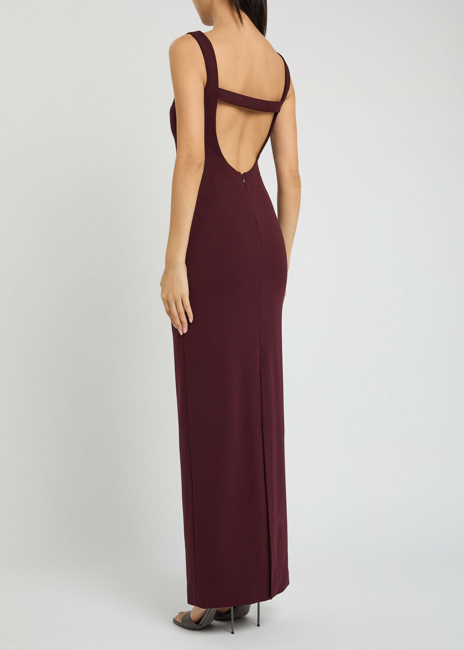 Solace London Imogen Open-back Crepe Maxi Dress Aubergine