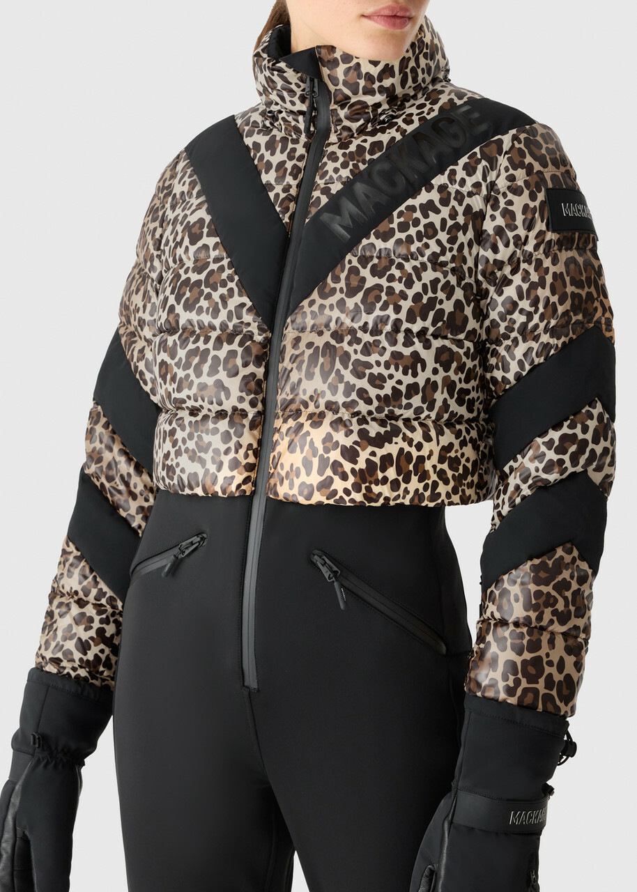 Mackage Satory Cheetah-print Bonded Fleece ski Suit Brown