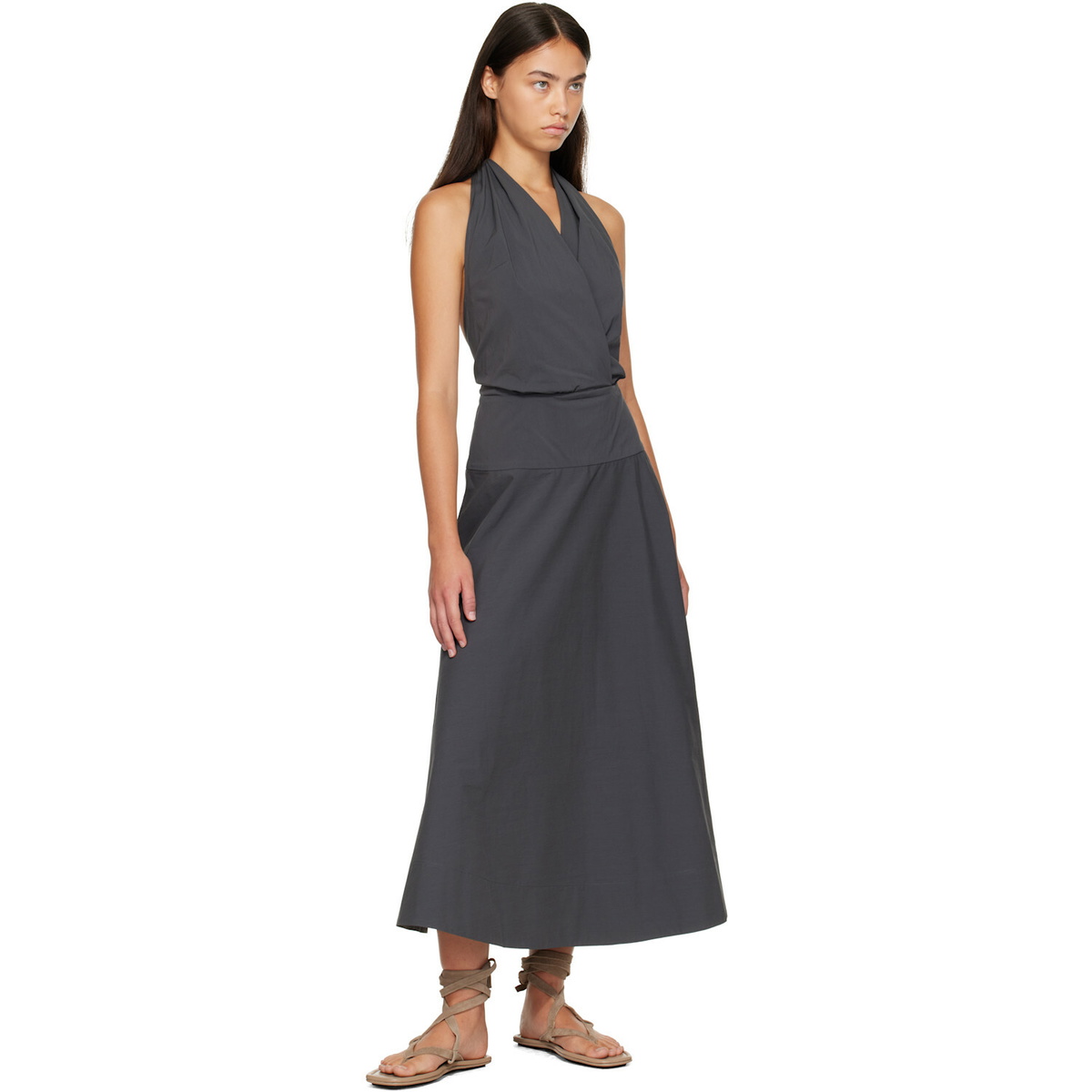 St. Agni Gray Halter Circle Hem Midi Dress
