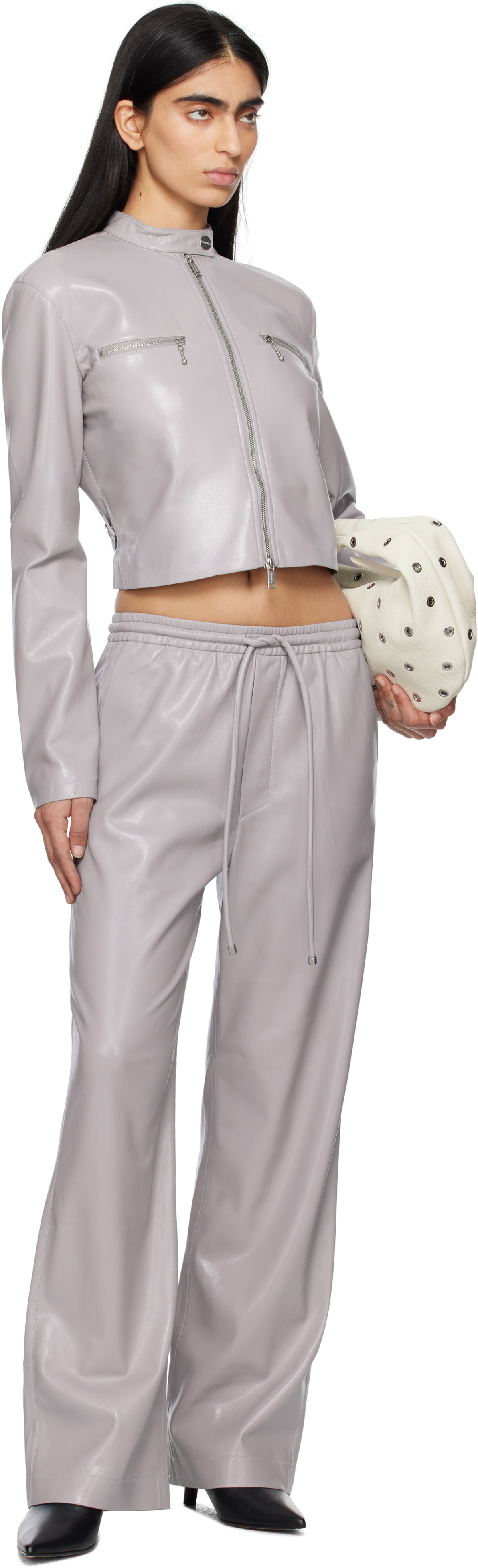 Nanushka Gray Aletta Faux-Leather Jacket
