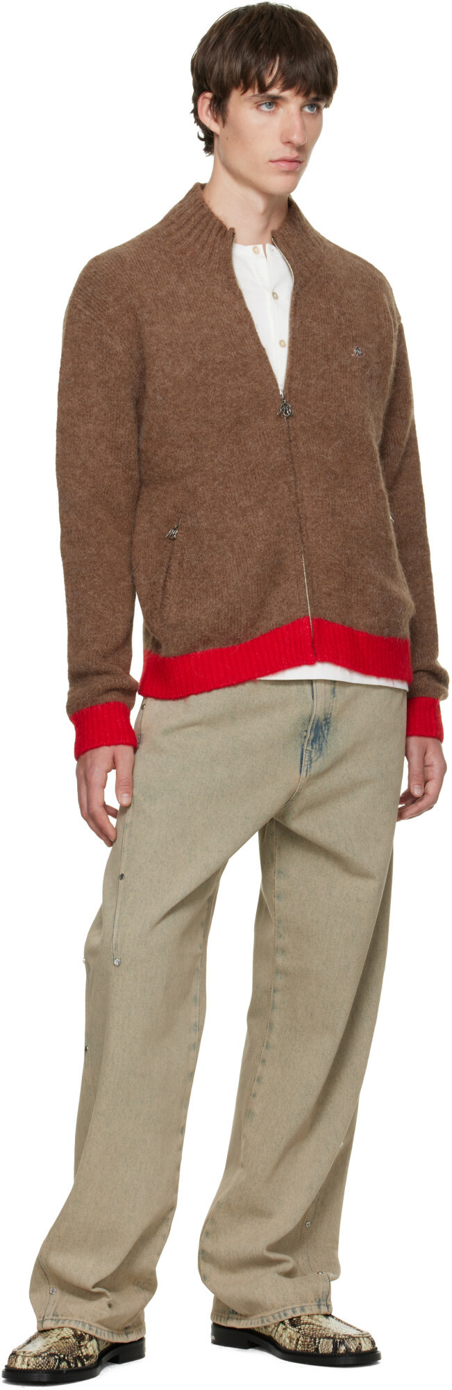 BLUEMARBLE Brown Brushed Wool Zipped Cardigan