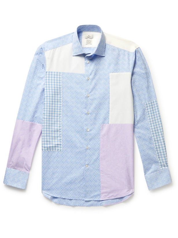 Photo: Etro - Slim-Fit Patchwork Cotton and Lyocell-Jacquard Shirt - Blue