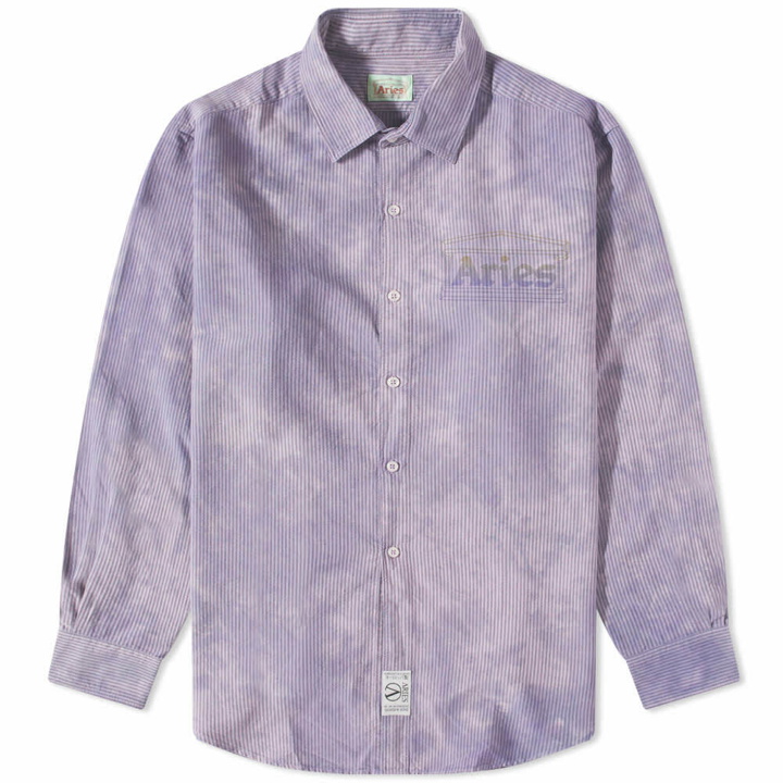 Photo: Aries Men's Overdyed Oxford Stripe Shirt in Purple