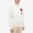 AMI Men's Large A Heart Crew Knit in Off White/Red