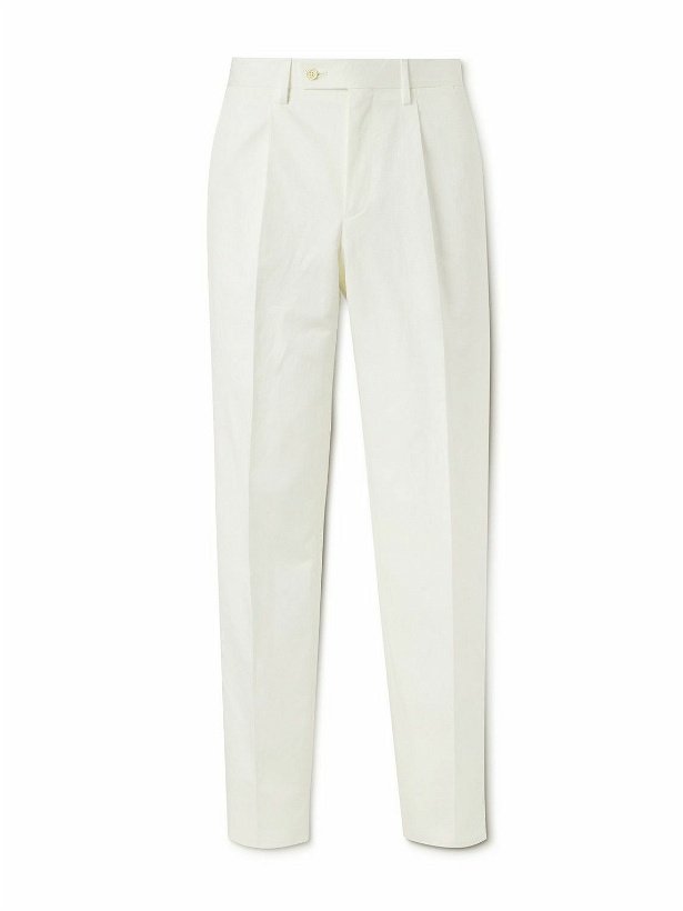 Photo: Caruso - Straight-Leg Pleated Cotton and Linen-Blend Trousers - White