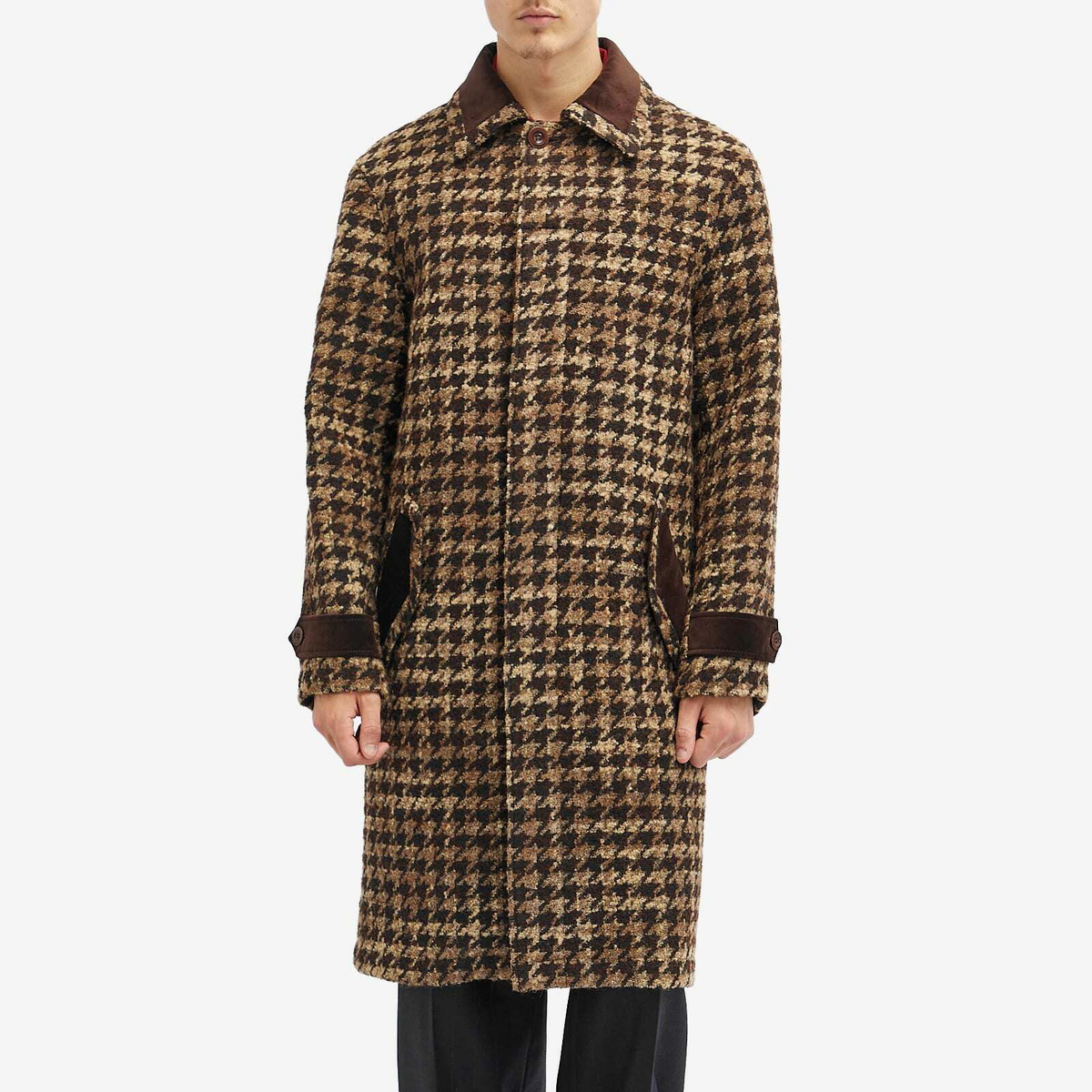Drôle de Monsieur Men's Tweed Trench Coat in Brown Drôle de Monsieur