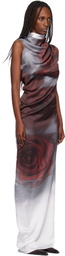 Jean Paul Gaultier Gray & Red 'The Draped Blurry Roses' Maxi Dress