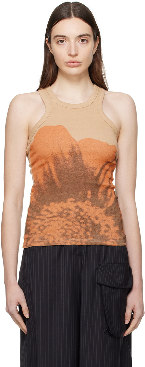 OPEN YY Beige Flower Tank Top