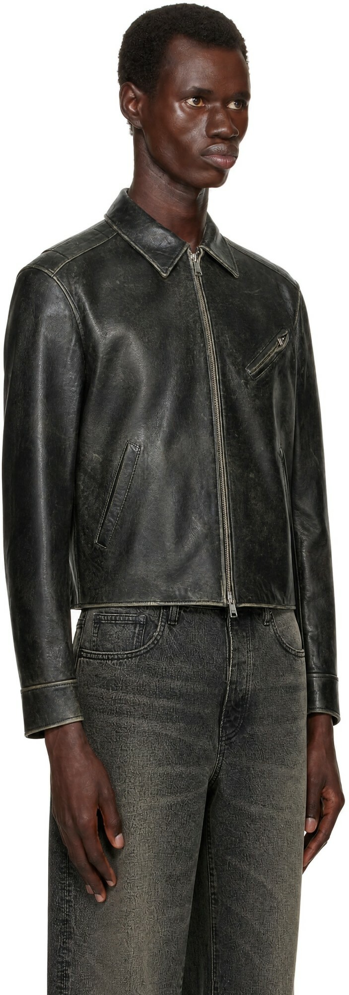 COOR Black Cow Washed Leather Biker Jacket
