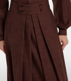Loro Piana Petra pleated wool, silk, and linen midi skirt