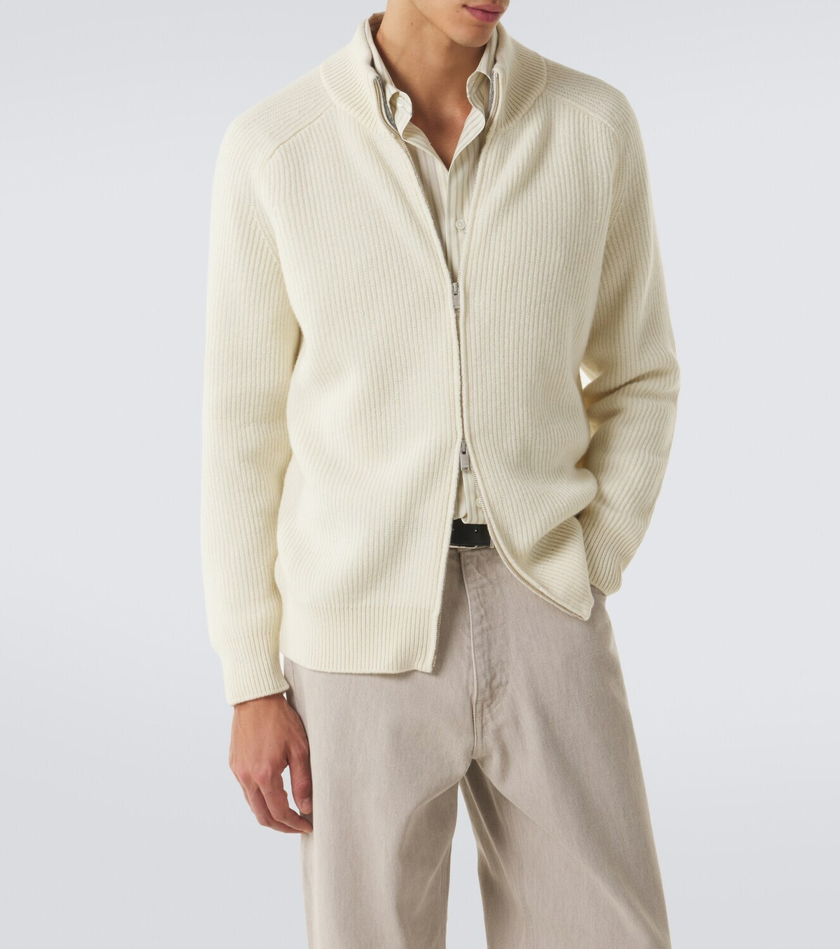 Lardini Ribbed-knit wool and cashmere zip-up cardigan