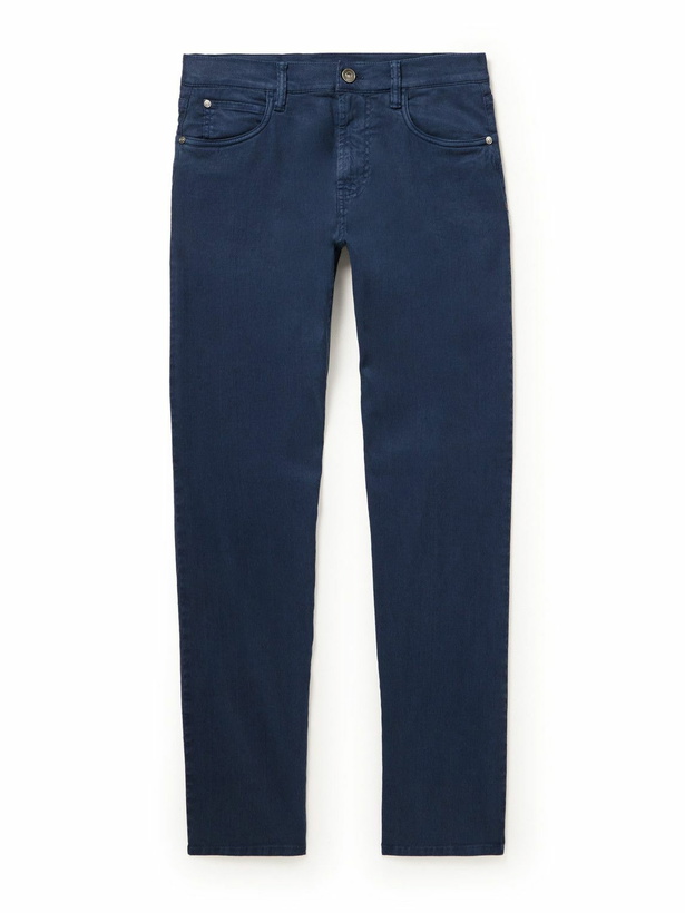 Photo: Loro Piana - Slim-Fit Straight-Leg Cotton and Linen-Blend Trousers - Blue