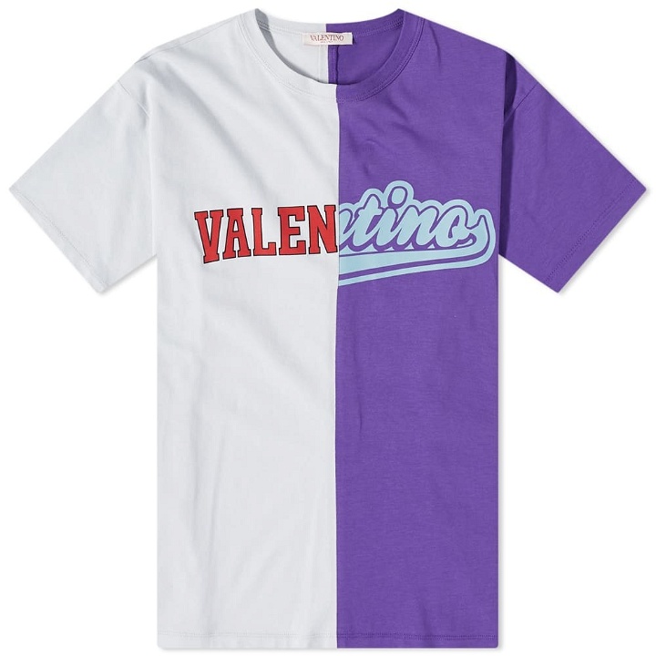 Photo: Valentino Men's Split Logo T-Shirt in Grey/Purple
