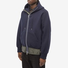 Sacai Men's Nylon Twill & Sponge Sweat Hoody in Navy/Khaki