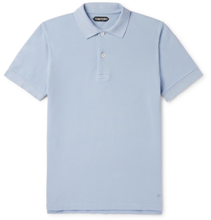 Photo: TOM FORD - Slim-Fit Cotton-Piqué Polo Shirt - Blue