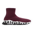 Balenciaga Burgundy and White Graffiti Sole Speed High-Top Sneakers