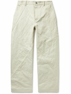 Bottega Veneta - Wide-Leg Crinkled Cotton-Blend Twill Trousers - Neutrals