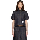 Thom Browne Navy Straight Hem Button Down Point Collar Denim Shirt