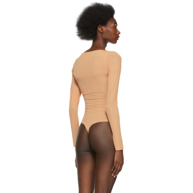SKIMS Seamless Sculpt Long Sleeve Thong Bodysuit - Clay