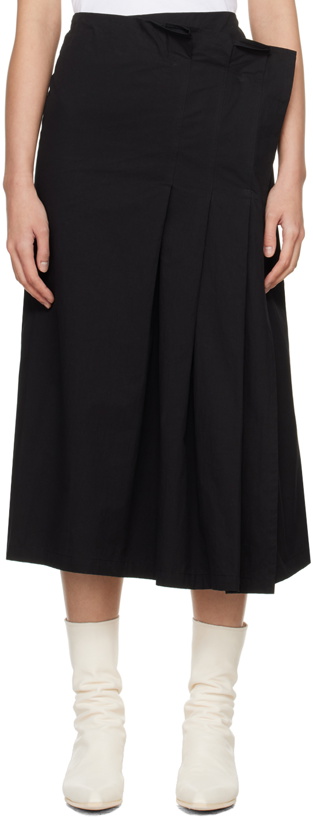 Photo: Y's Black Wrap Midi Skirt