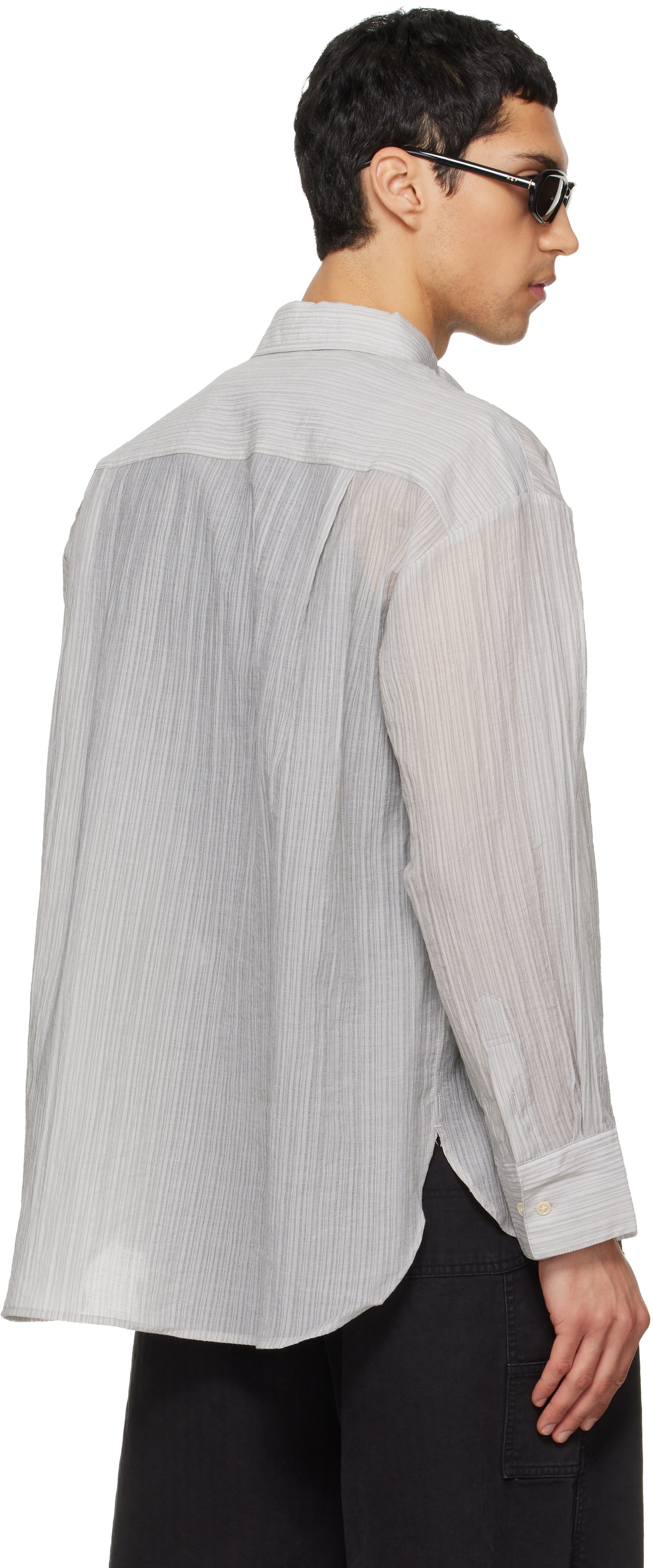 TONYWACK Gray Lyocell Oversized Stripe Shirt