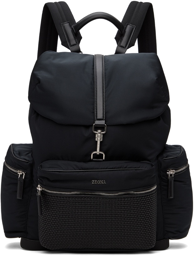 Photo: ZEGNA Black Technical Fabric & PELLETESSUTA Leather Backpack
