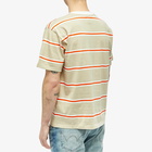 Edwin Men's Quarter Stripe T-Shirt in Beige/Red/White