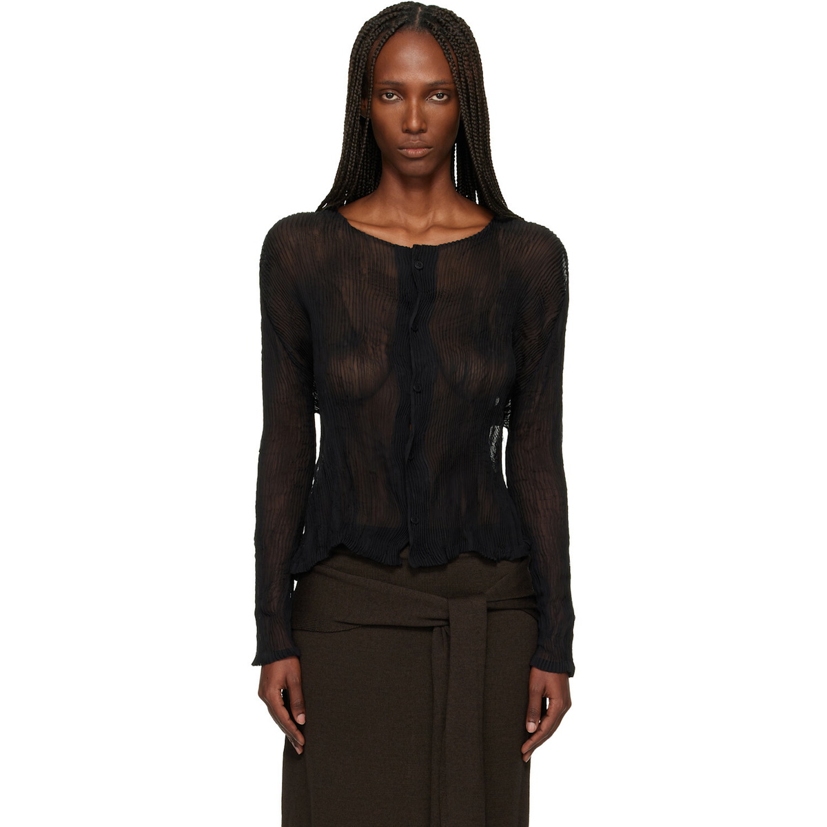 ISSEY MIYAKE Black Chiffon Twist Cardigan