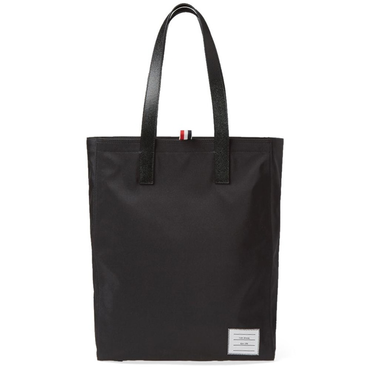 Photo: Thom Browne Leather Trim Weave Tote Bag Black