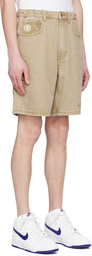 AAPE by A Bathing Ape Beige Garment-Dyed Denim Shorts