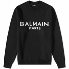 Balmain Men's Merino Logo Crew Knit in Black/White