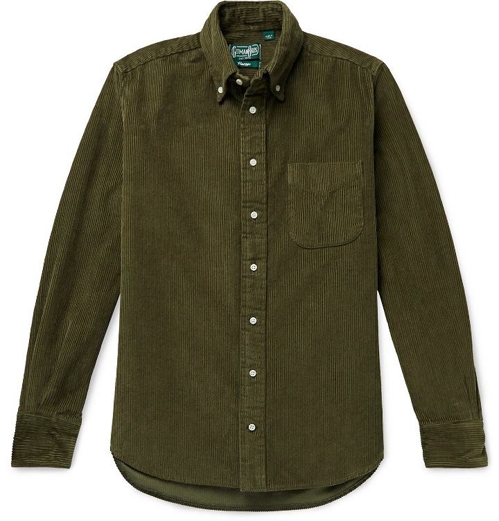 Photo: Gitman Vintage - Slim-Fit Button-Down Collar Cotton-Corduroy Shirt - Green