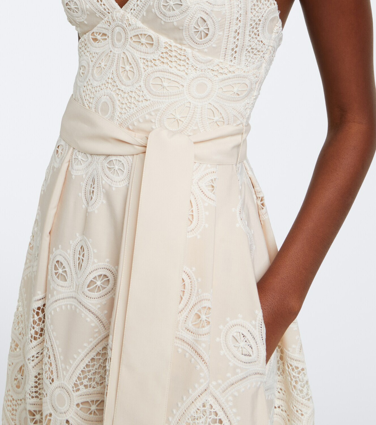 Elie Saab Belted embroidered gathered midi dress