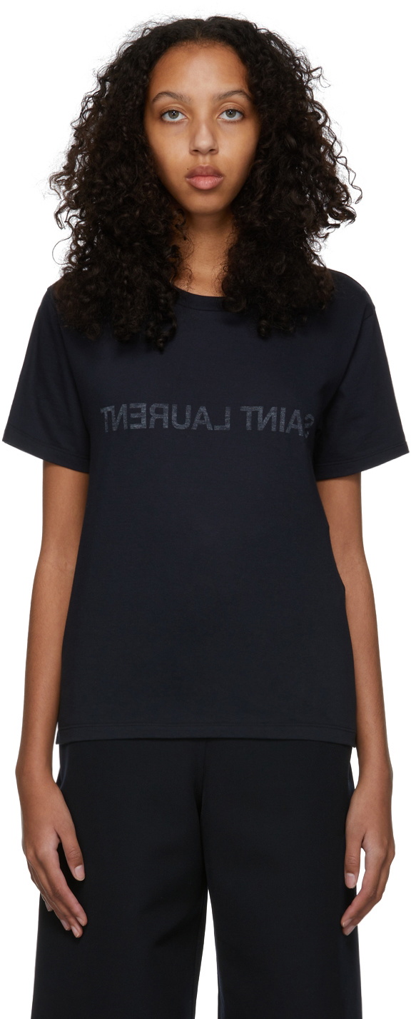 Saint Laurent Navy Reverse Logo T-Shirt Saint Laurent