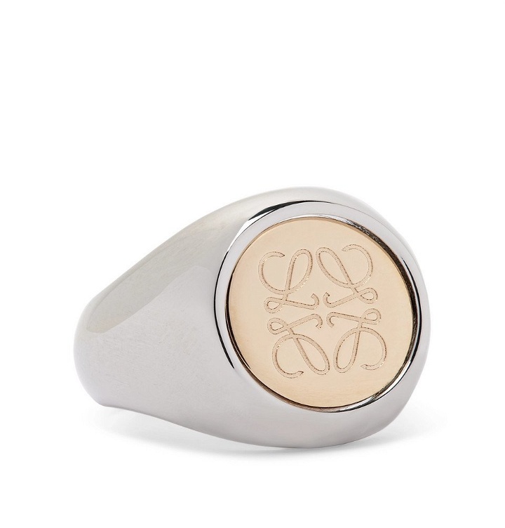 Photo: Loewe - Logo-Engraved Silver and Gold-Tone Signet Ring - Silver