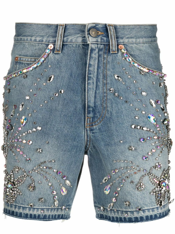 Photo: Gucci Blue Crystal-Embellished Denim Shorts