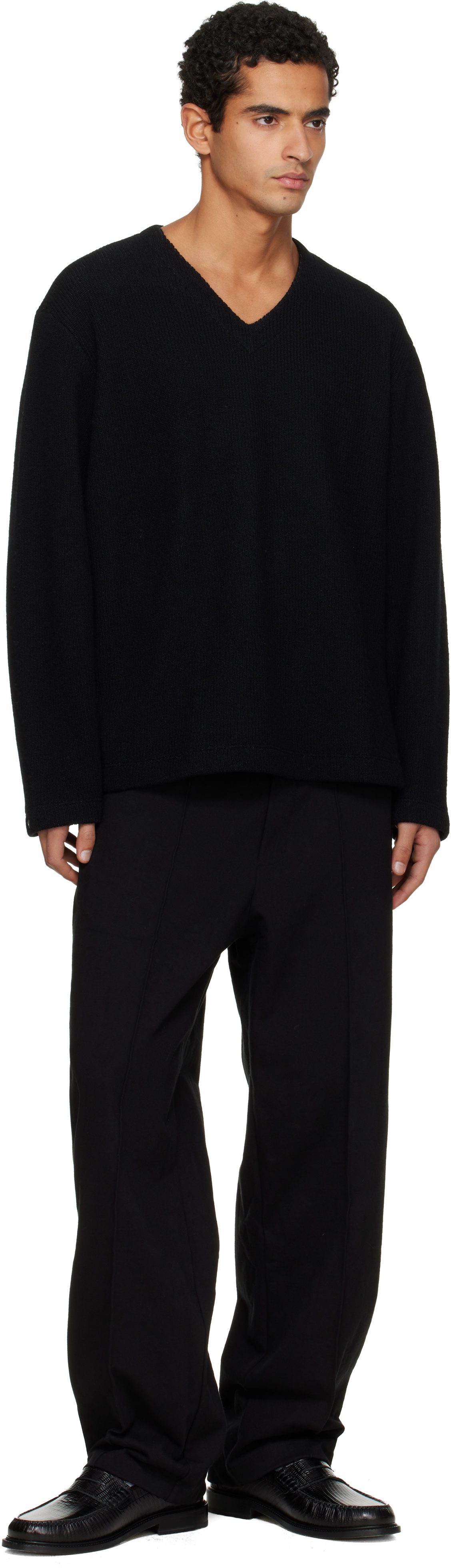 Lady White Co. Black V-Neck Snap Sweater