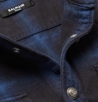 Balmain - Slim-Fit Grandad-Collar Distressed Dip-Dyed Checked Cotton-Flannel Shirt - Black