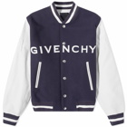 Givenchy Men's Logo Leather Varsity Jacket in Navy/White