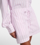 Hunza G Embroidered striped cotton poplin shorts