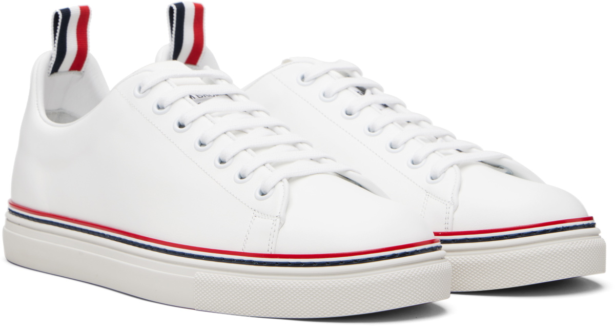 Thom Browne White Vitello Calf Tennis Sneakers
