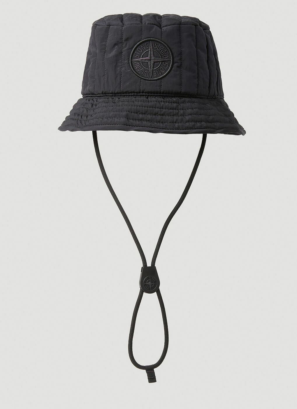 Quilted Drawstring Bucket Hat in Black Stone Island