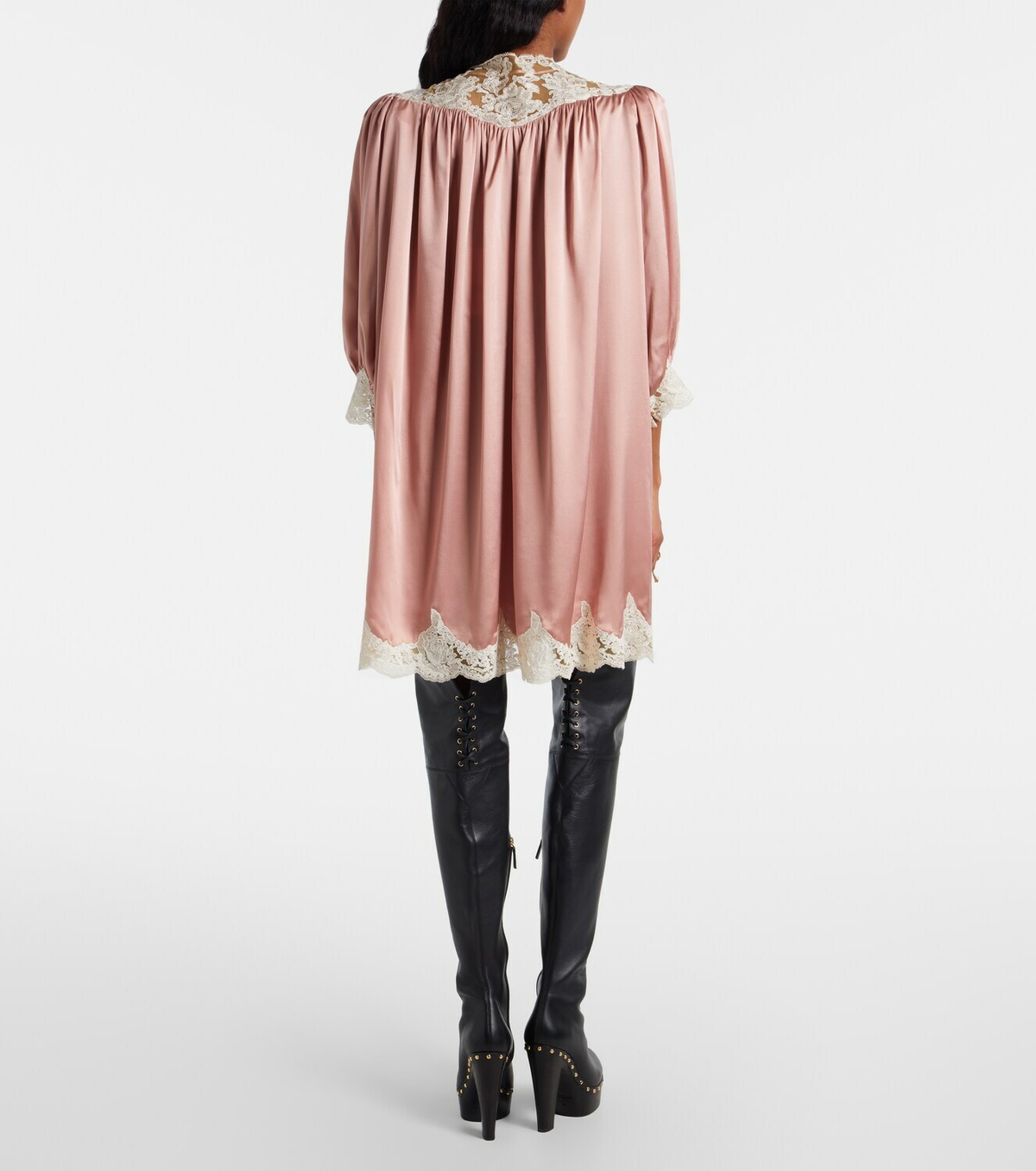 Chloé Lace-trimmed silk satin minidress