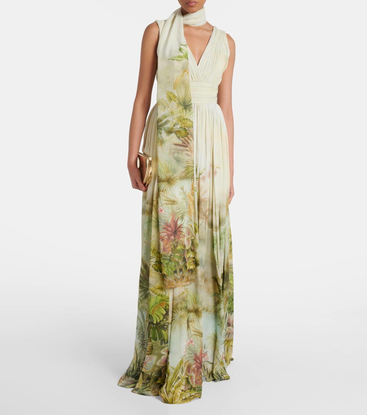 Elie Saab Scarf-detail printed georgette gown