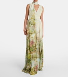 Elie Saab Scarf-detail printed georgette gown