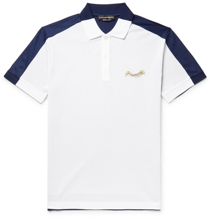 Photo: Alexander McQueen - Slim-Fit Colour-Block Cotton-Piqué and Jersey Polo Shirt - Men - White