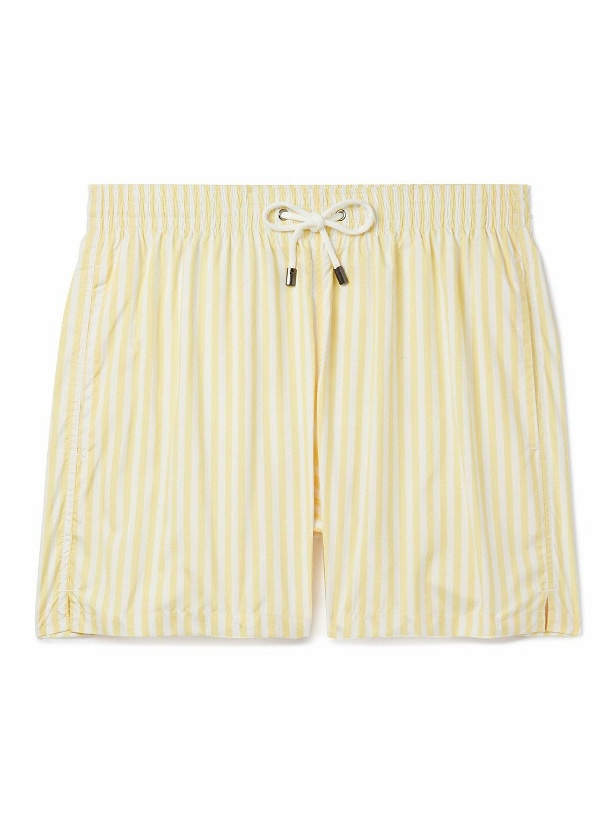 Photo: Canali - Straight-Leg Short-Length Striped Swim Shorts - Yellow