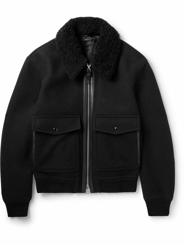 Photo: TOM FORD - Shearling and Leather-Trimmed Wool-Blend Bomber Jacket - Black
