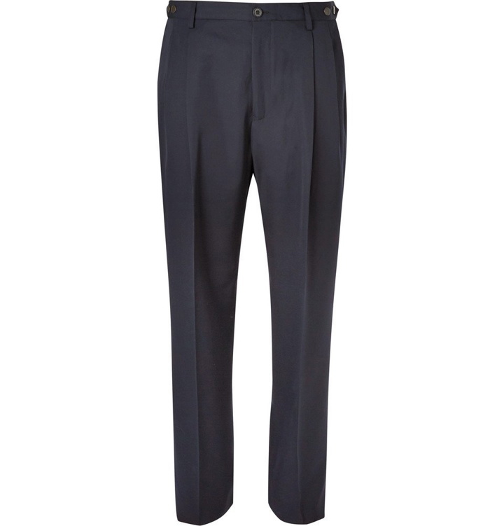 Photo: Lanvin - Navy Tapered Pleated Virgin Wool Trousers - Men - Navy